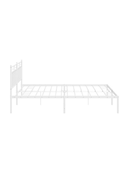 Pat King Size Metalic Alb Cu Plăci Pentru Saltea 193x203cm
