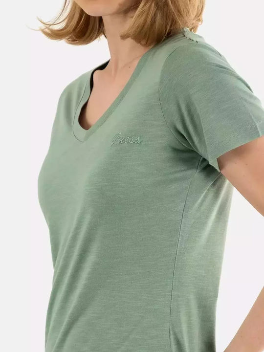 Guess Women's T-shirt with V Neck Green