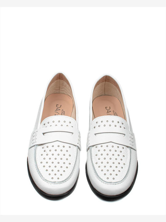 Leather Women's Loafers in White Color