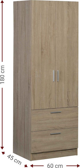 Double Door Wardrobe Wilson 2DS Natural 60x45x180cm