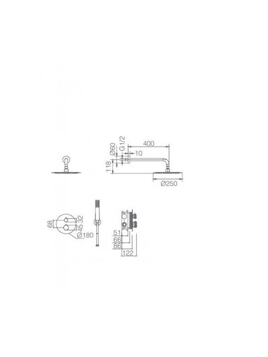 Imex Line Set Mischer, Handbrause & Duschkopf für Wandmontage für Dusche 2 Ausgänge Gray