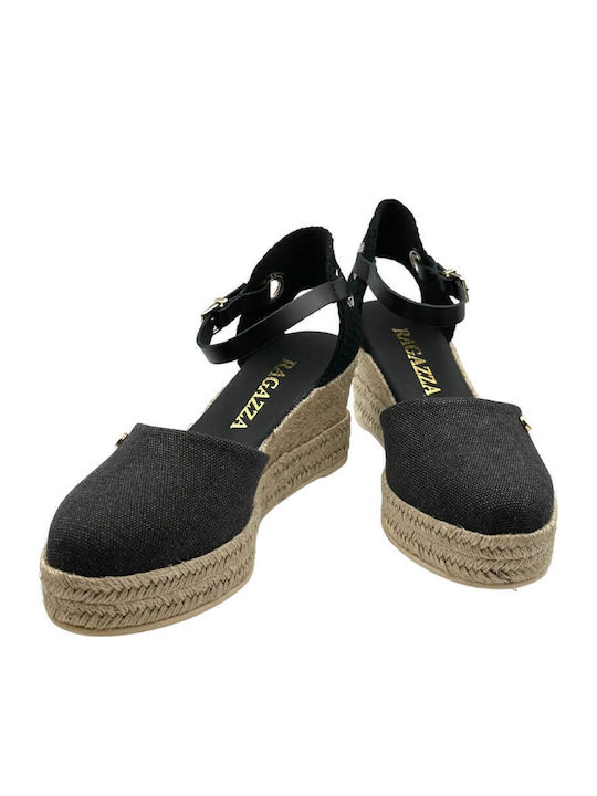 Anatomische Damenplattformen im Espadrilles-Stil Schwarz