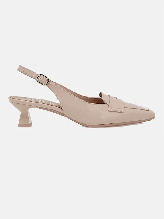 Desiree Shoes Patent Leather Pointed Toe Pink Heels with Strap