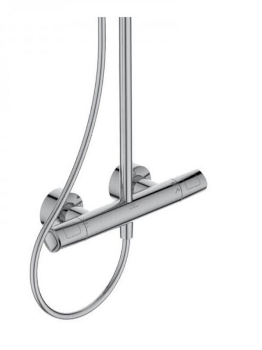 Ideal Standard Ceratherm T100 Adjustable Shower Column with Bathtub Mixer 123-151.6cm Silver