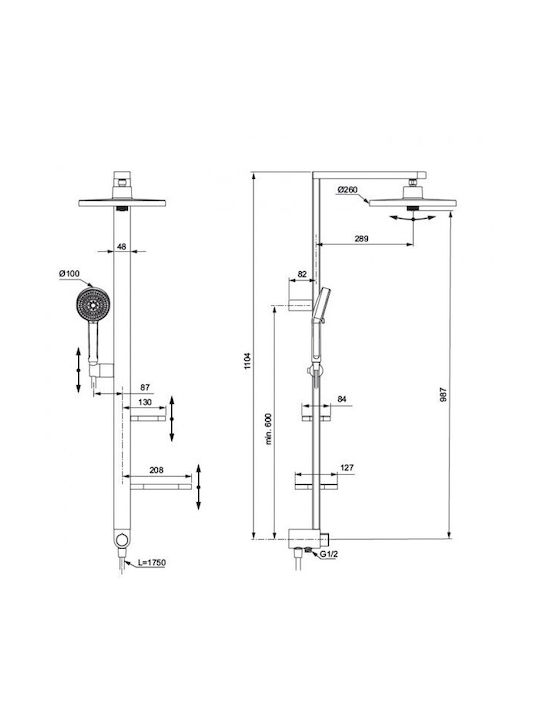 Ideal Standard Idealrain Στήλη Ντουζ με Μπαταρία Ροζ