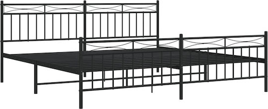 Frame Bed King Size Metal Black with Slats for Mattress 193x200cm
