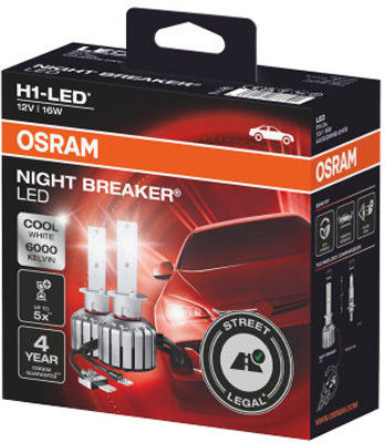 Osram Λάμπες Αυτοκινήτου Night Breaker H1 LED 6000K Ψυχρό Λευκό 12V 16W 2τμχ