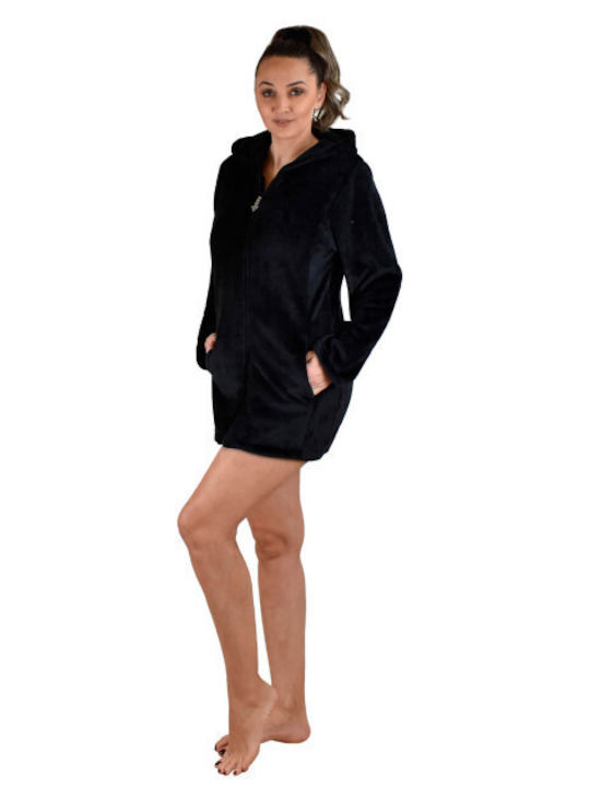 Secret Point Winter Damen Vlies Robe Schwarz