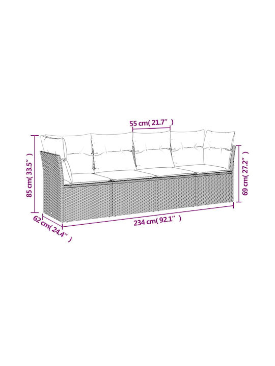 Four-Seater Sofa Outdoor Rattan with Pillows 55x55x69cm