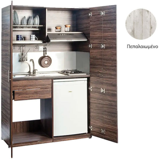 ΚΣ125 Küchenzeile 125x65x209cm Gray Gereift mit Türen