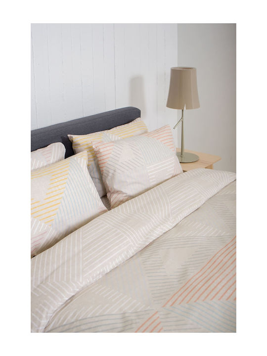 Viokarpet Bettbezug-Set Baumwolle Übergröße mit 2 Kissenbezügen 225x245 Home Nordic 853 Beige