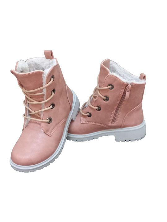 Xcess Kids PU Leather Boots with Lace Pink