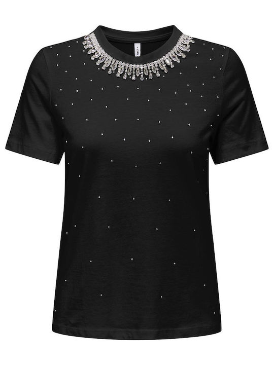 Only Damen Sommer Bluse Kurzärmelig Schwarz