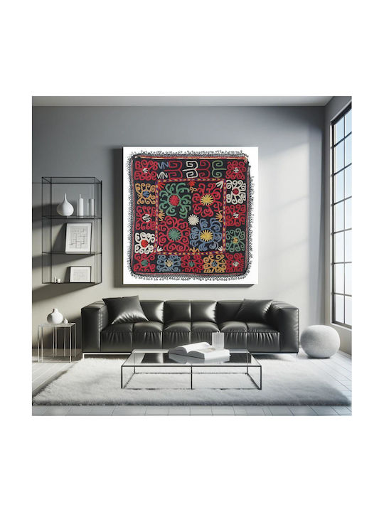 Crocheted Fringe, Cloth And Ikat Bands, Pieced, Printed Lining Painting Metallic 110x110cm