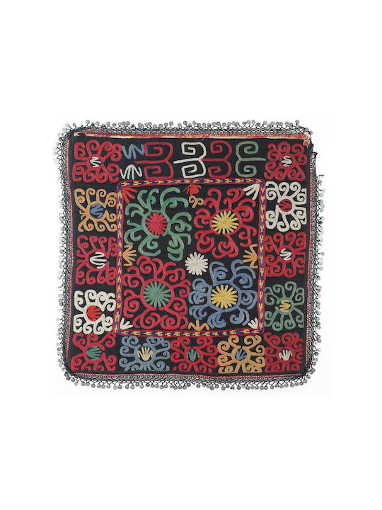 Crocheted Fringe, Cloth And Ikat Bands, Pieced, Printed Lining Painting Metallic 110x110cm