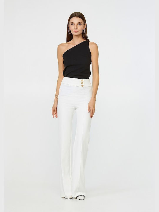 Lynne Women's High-waisted Fabric Trousers Flare in Regular Fit Ecru