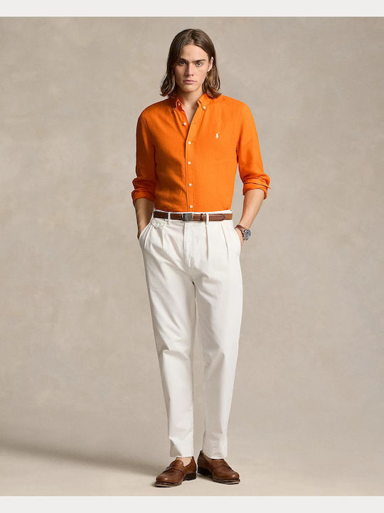 Ralph Lauren Men's Shirt Long Sleeve Linen Bright Orange