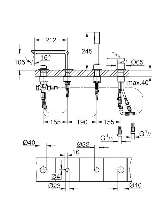 Grohe Lineare Αναμεικτική Μπαταρία Ντουζιέρας Πλήρες Σετ
