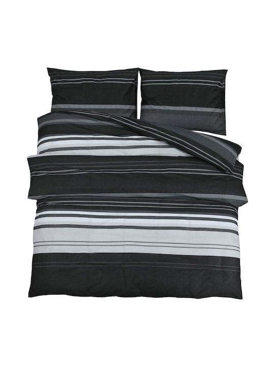 vidaXL Duvet Cover Set Cotton Queen with 2 Pillowcases 200x200 Black and white