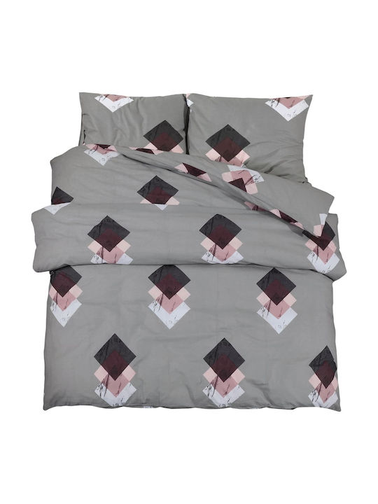 vidaXL Duvet Cover Set Cotton Double with 2 Pillowcases 200x220 Grey