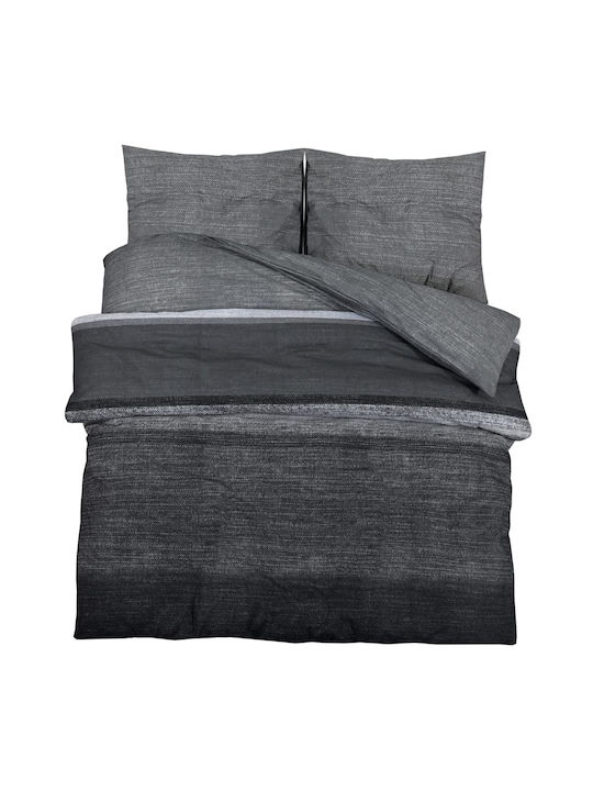 vidaXL Duvet Cover Set Cotton Single with Pillowcase 155x220 Dark Grey