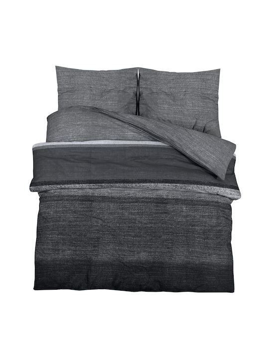 vidaXL Duvet Cover Set Cotton Queen with 2 Pillowcases 200x200 Dark Grey