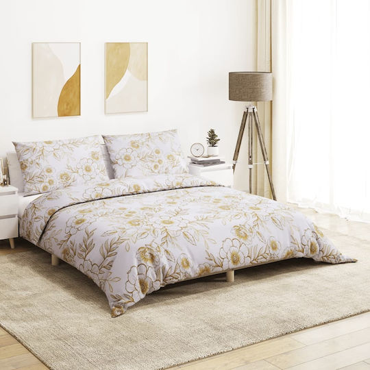 vidaXL Duvet Cover Set Cotton Double with 2 Pillowcases 200x220 White and Brown