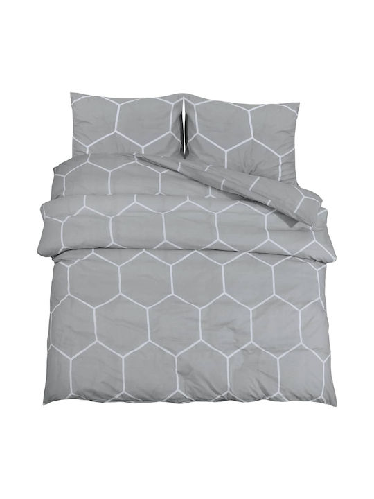 vidaXL Duvet Cover Set Cotton Double with 2 Pillowcases 200x220 Grey