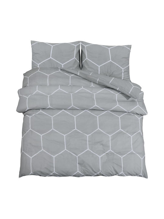 vidaXL Duvet Cover Set Cotton Queen with 2 Pillowcases 200x200 Grey