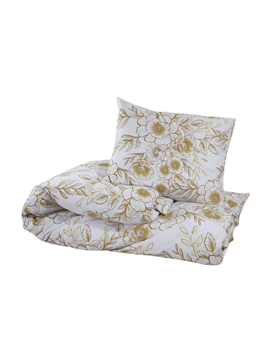 vidaXL Duvet Cover Set Cotton Double with 2 Pillowcases 200x200 White and Brown