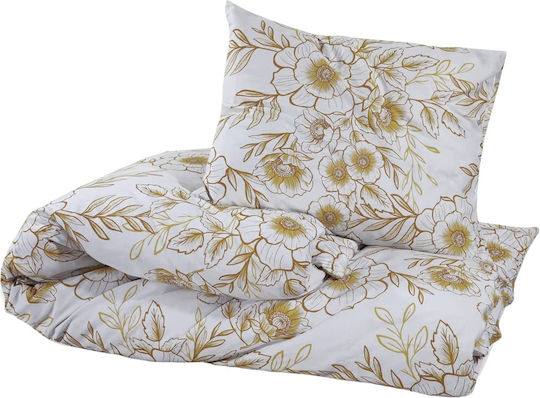 vidaXL Duvet Cover Set Cotton Double with 2 Pillowcases 200x200 White and Brown