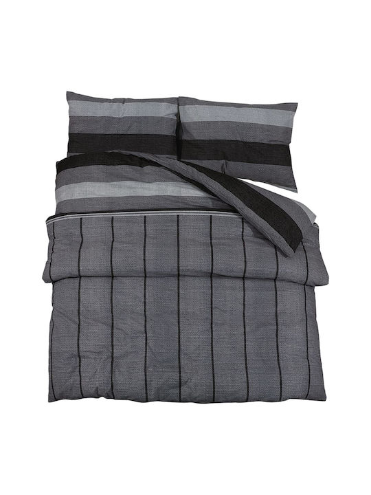 vidaXL Duvet Cover Set Cotton Single with Pillowcase 155x220 Dark Grey