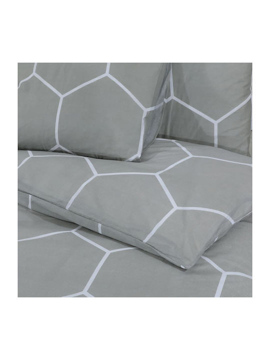 vidaXL Set Husă de Pilotă Bumbac Super Dublă cu 2 Fețe de Pernă 240x220 Gri