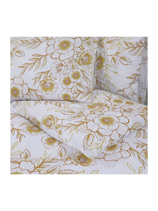 vidaXL Duvet Cover Set Cotton Double with 2 Pillowcases 200x200 White and Brown