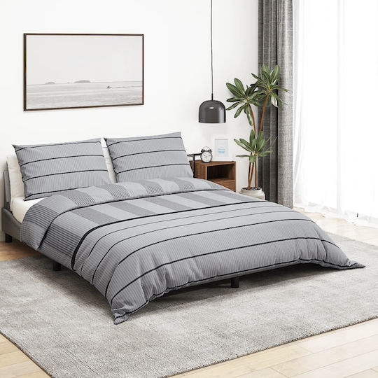 vidaXL Duvet Cover Set Cotton Queen with 2 Pillowcases 220x240 Grey