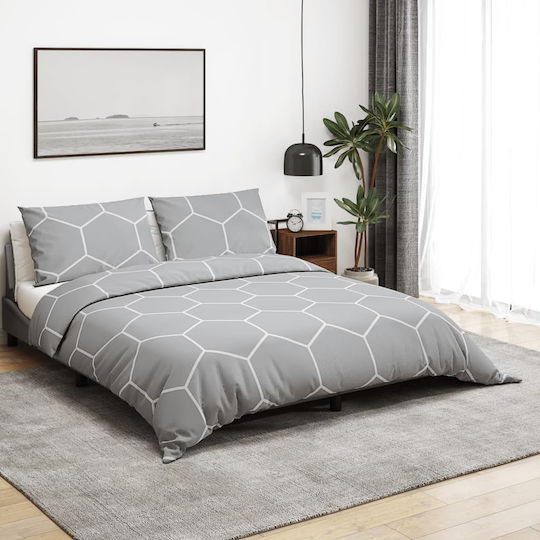 vidaXL Set Cotton Duvet Cover 140x200cm Single with Pillowcase Grey