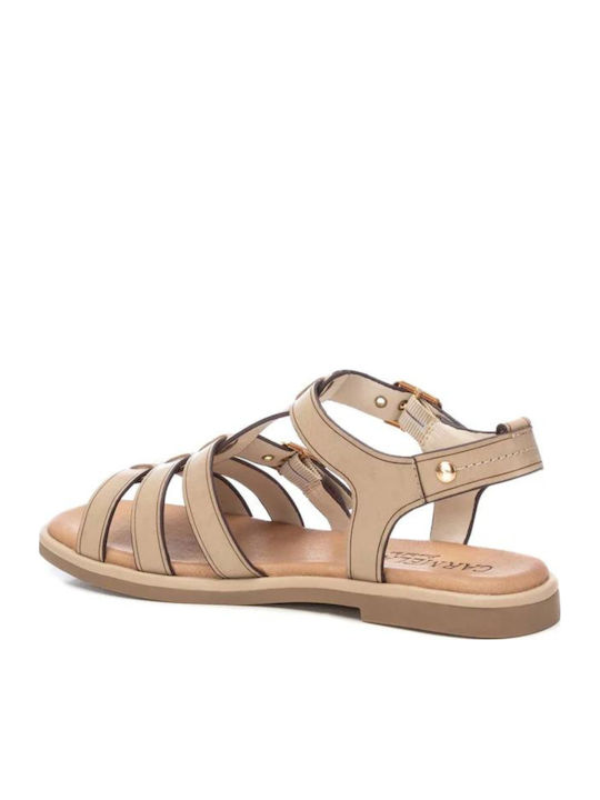 Leather Women's Flat Sandals Beige