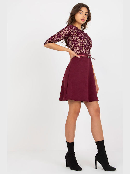 Lakerta Mini Evening Dress with Lace Purple