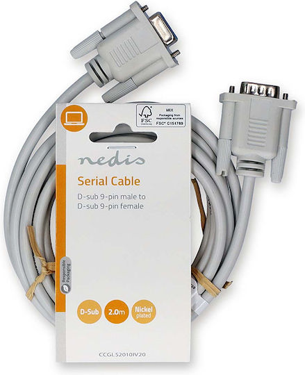 Nedis Cable RS232 9-pin male to RS232 9-pin female 2m (CCGL52010IV20) 1pcs