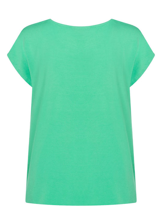 MORE & MORE Women's Summer Blouse Satin Short Sleeve Green