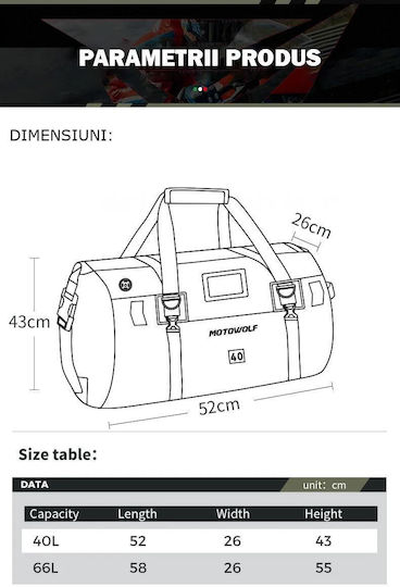 Motowolf Trockentaschen Umhängetasche / Handtasche 40lt Schwarze