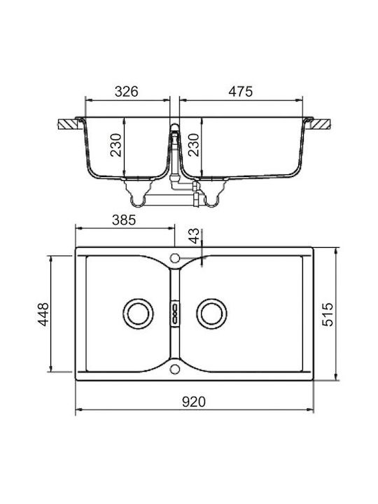 Macart Campus N-175 Drop-In Sink Left Synthetic Granite W92xD51cm Everest