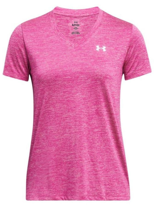 Under Armour Women's Athletic Blouse Short Sleeve Fast Drying with V Neckline Pink