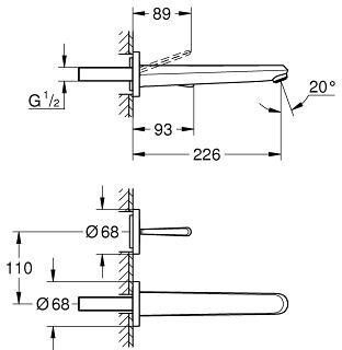 Grohe Eurodisc Joy Комплект смесител и чучур за вграждане за душ кабина 2 изхода Бяло Grohe Eurodisc Joy Комплект смесител и чучур за вграждане за душ кабина 2 изхода Бяло