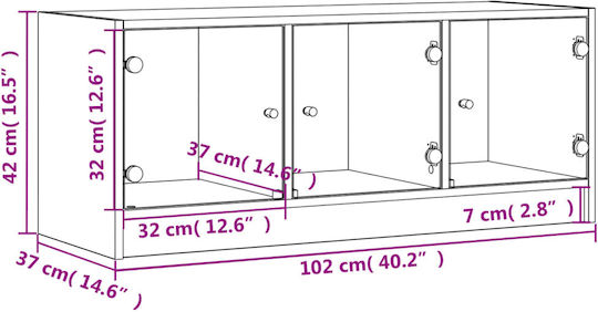 Έπιπλο Τηλεόρασης από Ξύλο & Γυαλί Γκρι Μ102xΠ37xΥ42cm