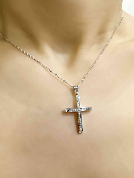 Damen Weißgold Kreuz 14K mit Kette