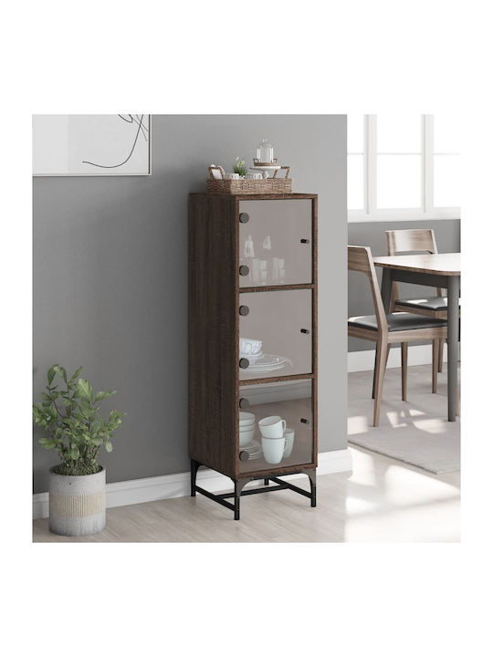 Floor Particle Board / Metallic Living Room Display Cabinet with Glass Brown Oak 35x37x120cm