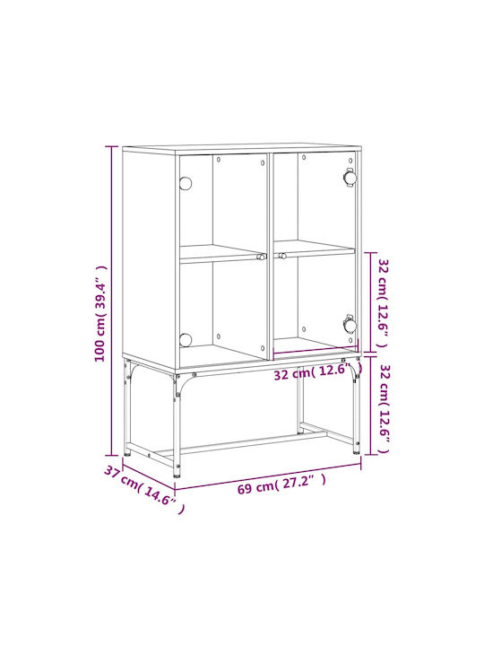 Floor-standing Living Room Display Cabinet made of Particleboard with Glass White 69x37x100cm