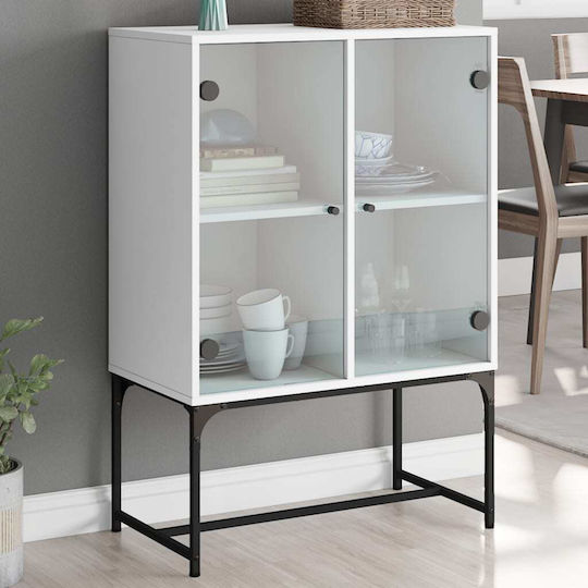 Bodenstehende Wohnzimmer-Vitrine aus Spanplatte in Weiß mit Glastür 69x37x100 cm
