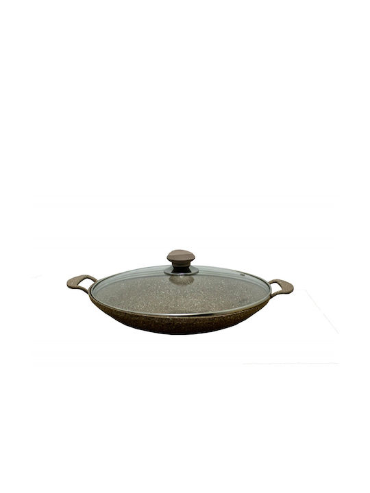 OMS Collection Wok Granit Din Aluminiu Cu Capac Cu Acoperire Din Piatră